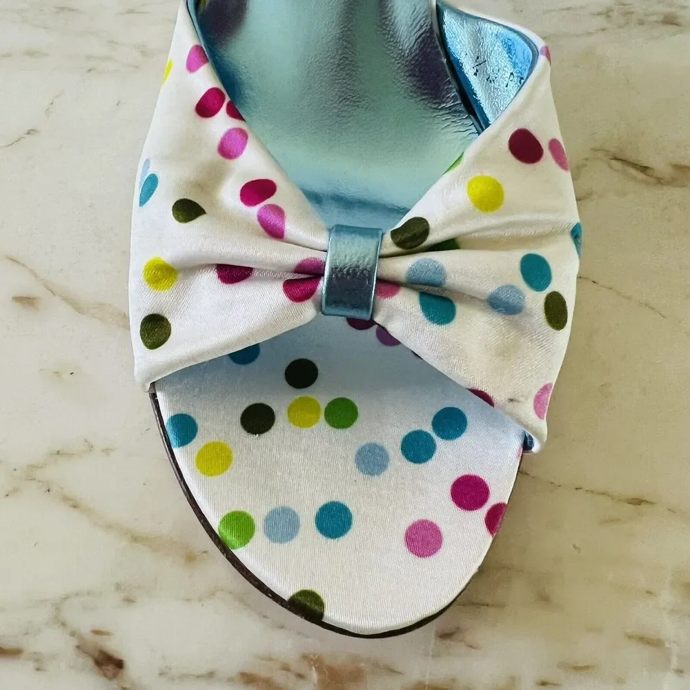 COACH Glena White Multi Satin Polka Dot Heels Bow Accents - US 8.5 - Picture 4 of 9